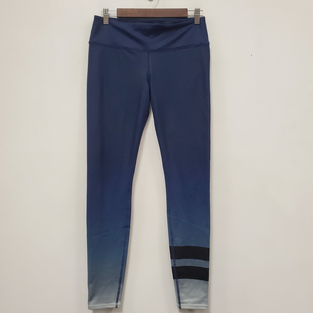 Alo Womens Mid Rise Full Length Athletic Leggings Size M Blue Striped Ombre Gym